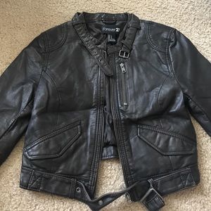 Cropped Faux Leather Jacket